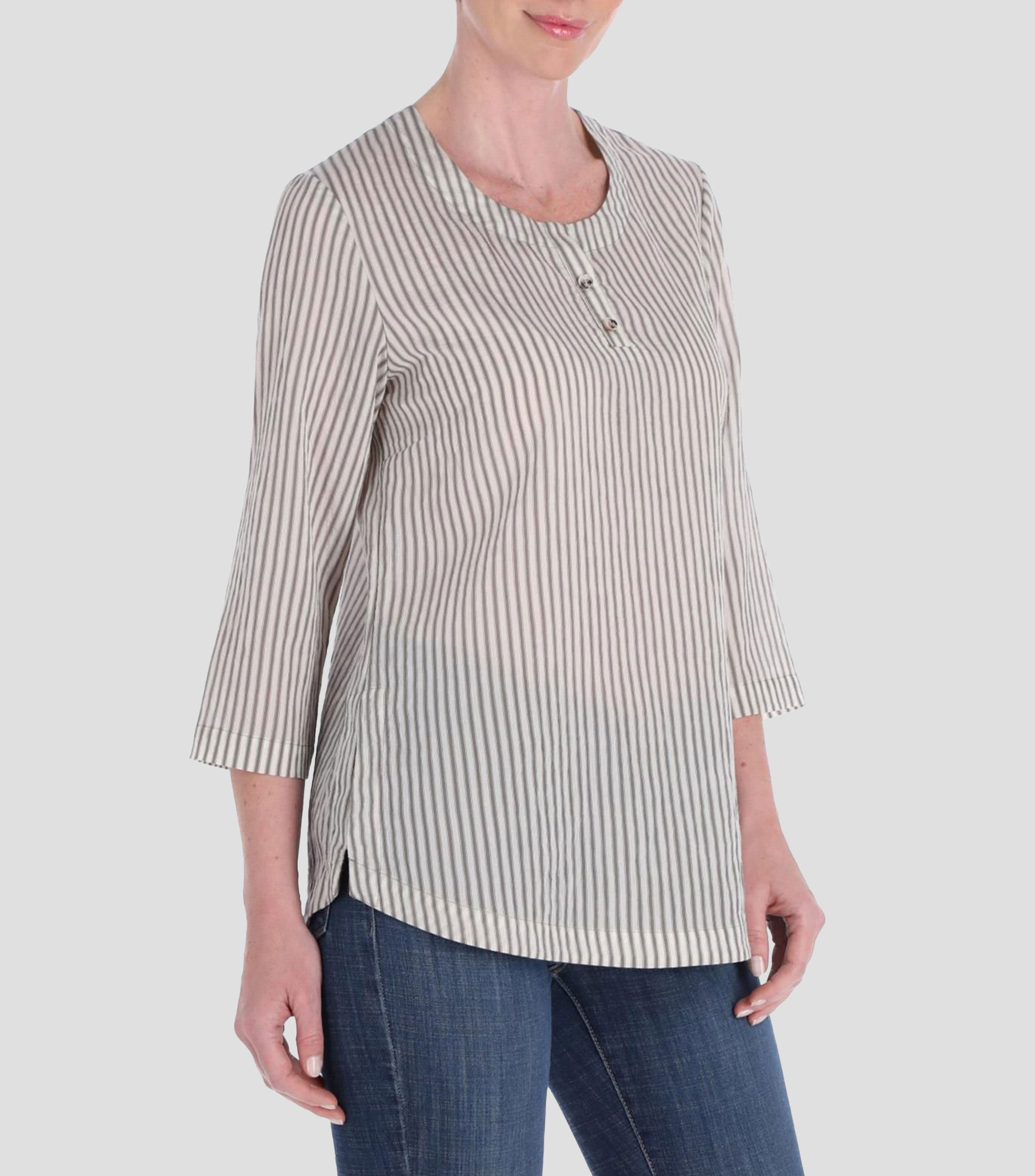 Blusa de rayas con manga 3/4 Mujer